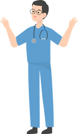 Doctor raising both hands  Illustration