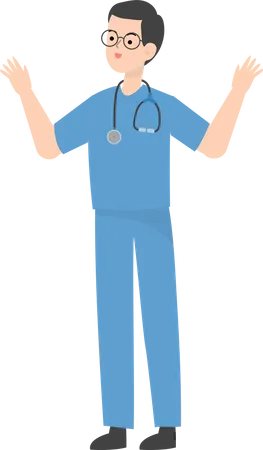 Doctor raising both hands  Illustration