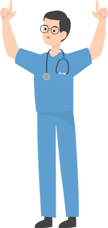 Doctor raising both hands  Illustration