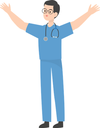 Doctor raising both hands  Illustration