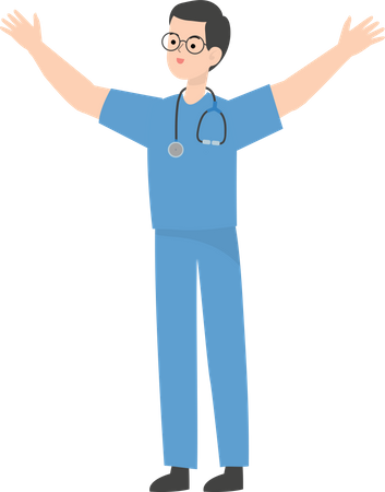 Doctor raising both hands  Illustration