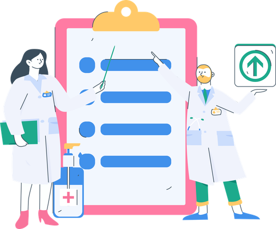 Doctor reading medical checklist  Illustration