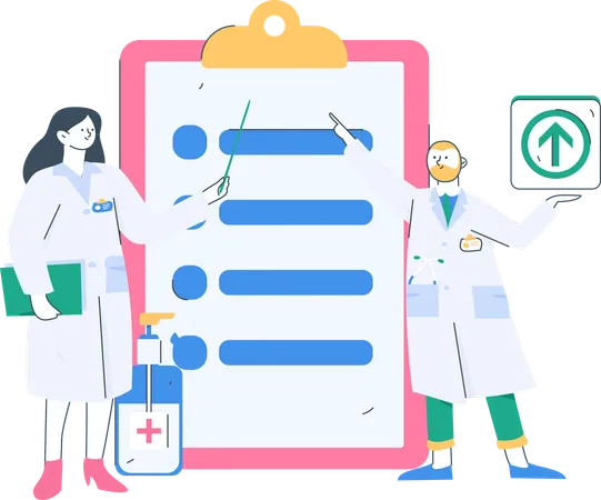 Doctor reading medical checklist  Illustration