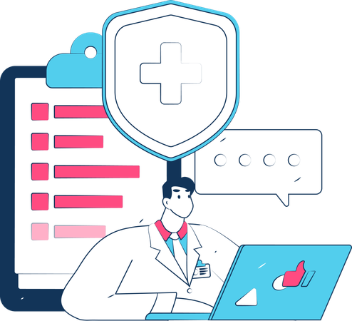 Doctor reading medical report  Illustration