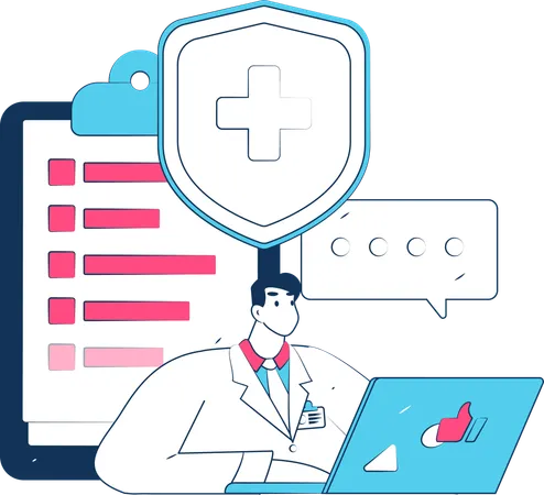 Doctor reading medical report  Illustration