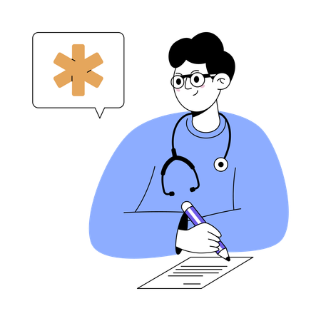Doctor reading patient report  Illustration