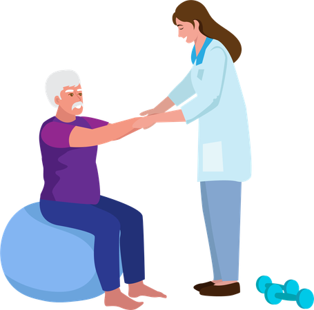 Doctor rehabilitating elderly patients By doing physical therapy To reduce injuries  Illustration