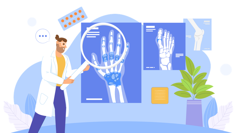 Doctor research on hand x-ray report  Illustration