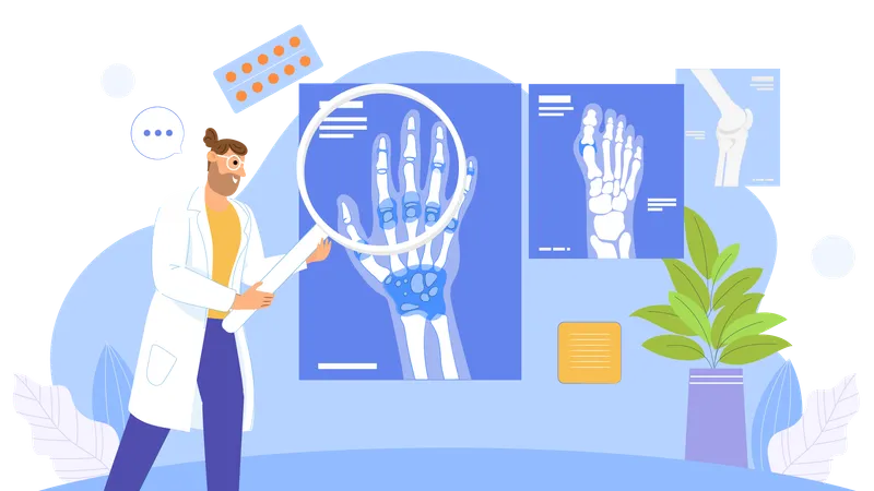 Doctor research on hand x-ray report  Illustration