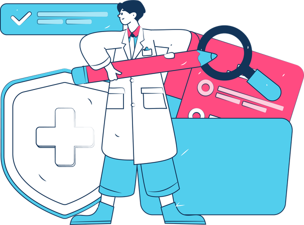 Doctor Research On Medical Insurance  Illustration