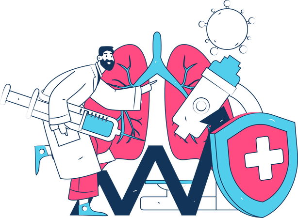 Doctor researches on human lungs  Illustration