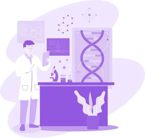 Doctor Researching Dna  Illustration