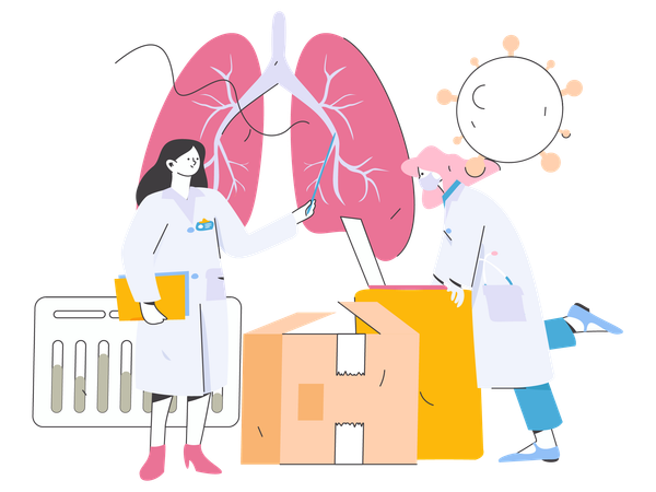 Doctor researching on lung disease  イラスト