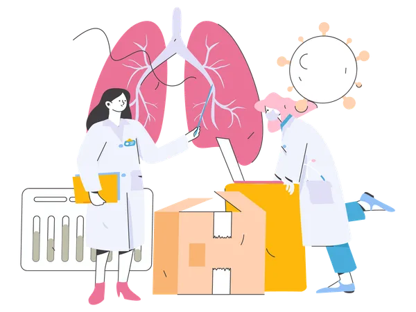 Doctor researching on lung disease  イラスト