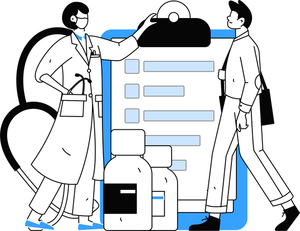 Doctor reviewing cancer report of patient  Illustration