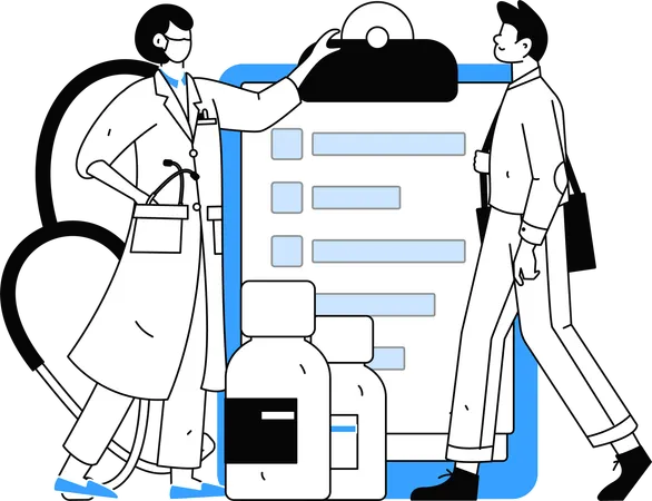 Doctor reviewing cancer report of patient  Illustration