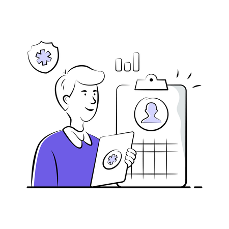 Doctor reviews Disease History  Illustration
