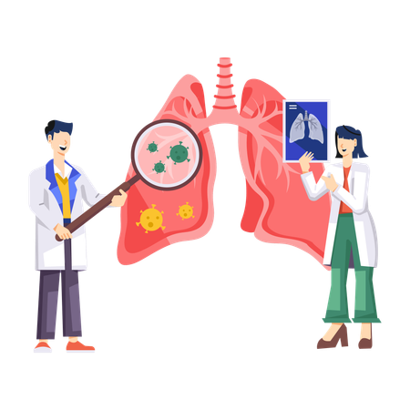 El médico revisa los pulmones  Ilustración