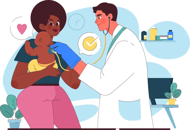 Médico revisando al bebé nacido  Ilustración