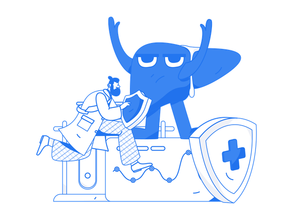 Doctor running for liver health insurance  Illustration