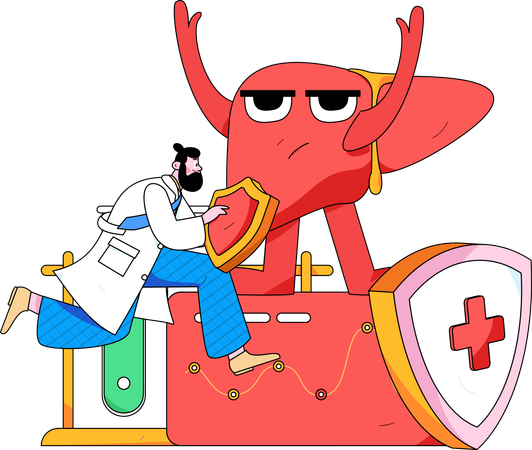 Doctor running for liver health insurance  Illustration