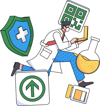 Doctor running with laptop while giving Online doctor service  Illustration