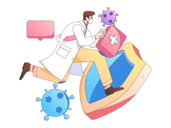Doctor running with medical box for medical emergency  Illustration
