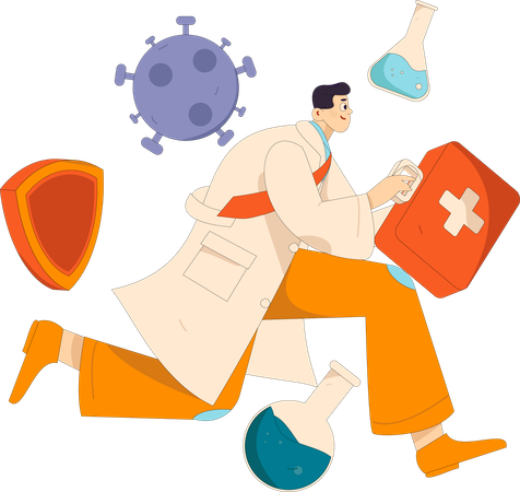 Doctor running with medical kit  Illustration