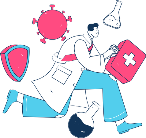 Doctor running with medical kit  Illustration