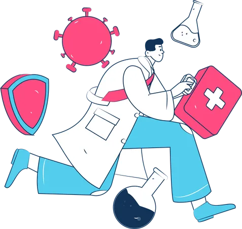 Doctor running with medical kit  Illustration