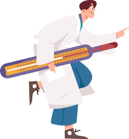 Doctor running with thermometer  Illustration