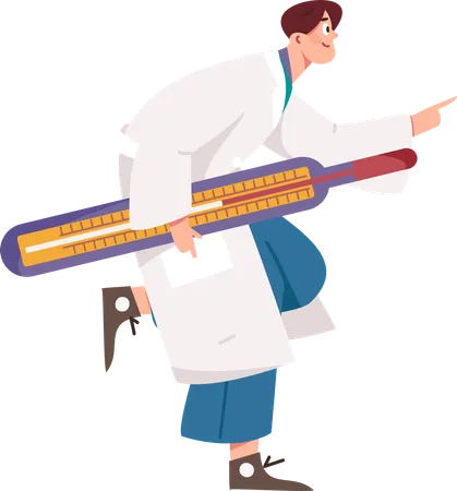 Doctor running with thermometer  Illustration