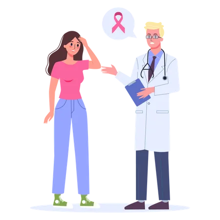 Doctor Saying A Patient She Have A Cancer Medical Diagnosis Concept Detecting And Diagnosis Of Oncological Disease Vector Illustration In Cartoon Style Illustration