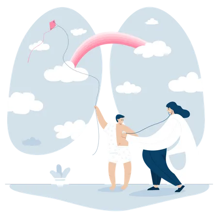 Doctor searching child with stethoscope  イラスト