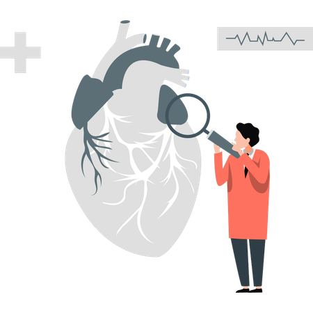 Doctor searching for human heart vein  Illustration