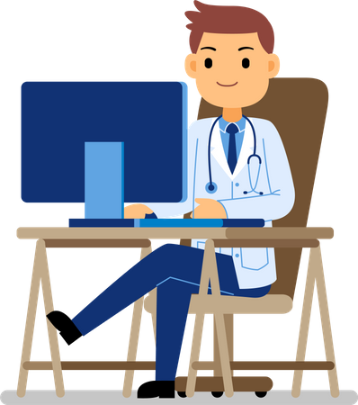 Doctor seating in clinic Illustration