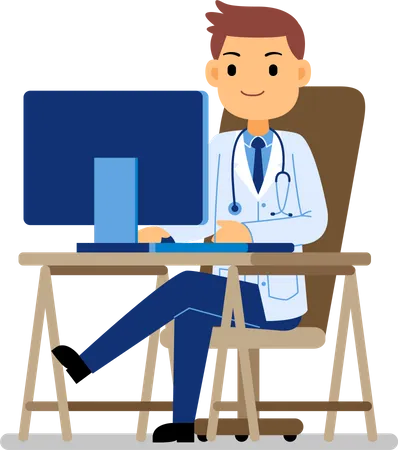 Doctor seating in clinic Illustration
