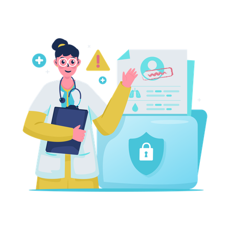 Doctor securing patient data  Illustration