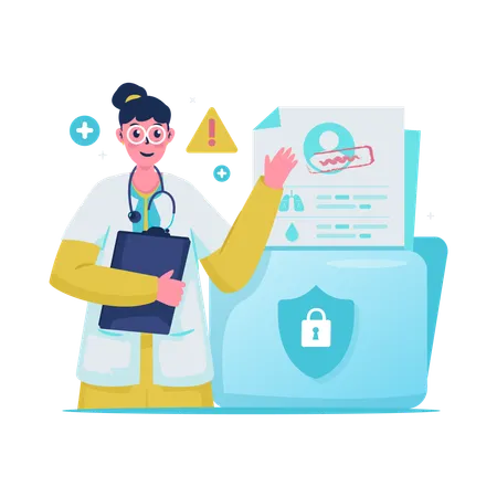 Doctor securing patient data  Illustration