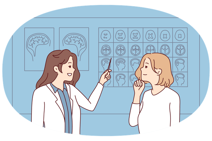 Doctor show brain images to patient  Illustration