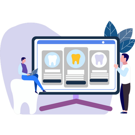 Doctor showing dental report on monitor  Illustration