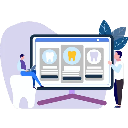 Doctor showing dental report on monitor  Illustration