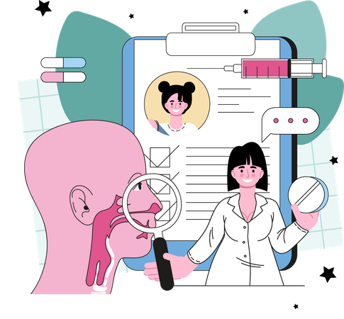 Doctor showing ENT report  일러스트레이션