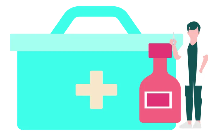 Doctor Showing First Aid Kit  Illustration