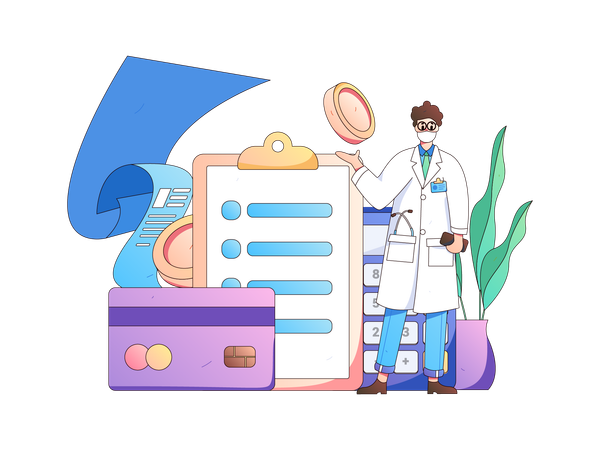 Doctor showing hospital bill payment  Illustration