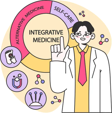 Doctor showing integrative medicine  Illustration
