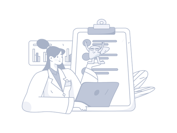Doctor showing liver checkup report  Illustration