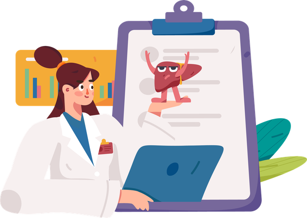 Doctor showing liver checkup report  Illustration