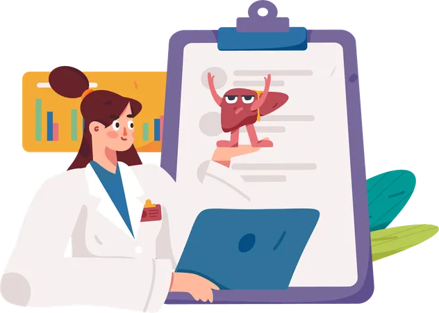 Doctor showing liver checkup report  Illustration