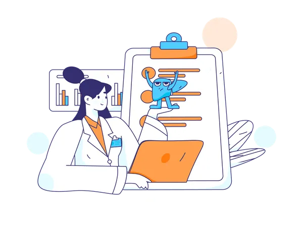 Doctor showing liver checkup report  Illustration